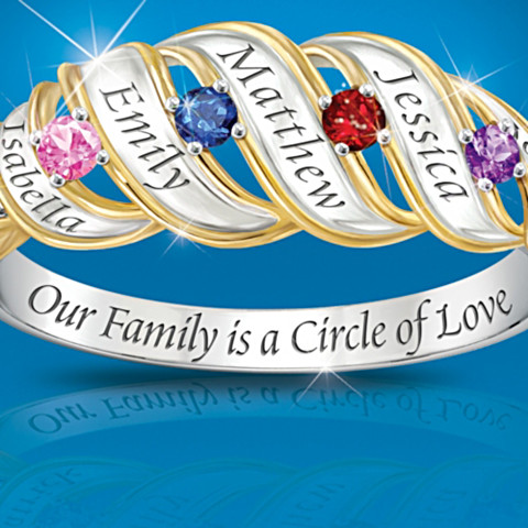 Family Ring With Engraved Names And Birthstones For Mom Family Ring With Engraved Names And Birthstones For Mom