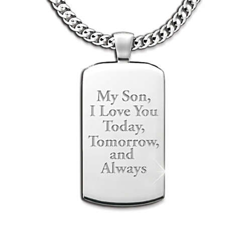 Always My Son Initials-Engraved Dog Tag Pendant Necklace Always My Son Initials-Engraved Dog Tag Pendant Necklace