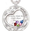 Mother Holds Her Child's Heart Birthstone Pendant With Names Mother Holds Her Child's Heart Birthstone Pendant With Names