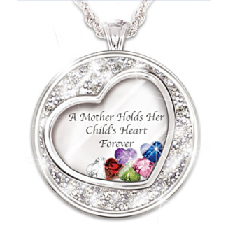 Mother Holds Her Child's Heart Birthstone Pendant With Names Mother Holds Her Child's Heart Birthstone Pendant With Names