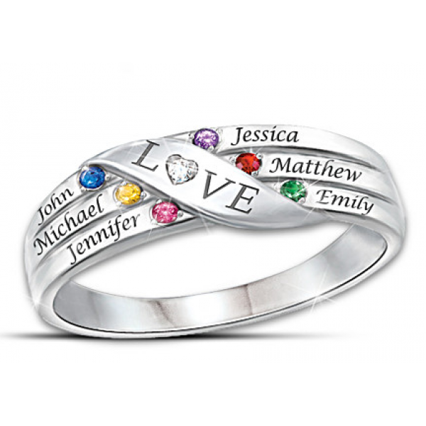Love Holds Our Family Together Name-Engraved Birthstone Ring