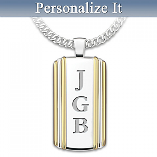 Always My Son Initials-Engraved Dog Tag Pendant Necklace