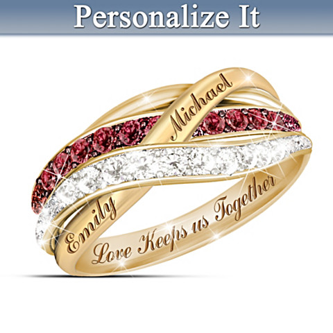 Together In Love Red And White Diamond Ring With 2 Names Together In Love Red And White Diamond Ring With 2 Names