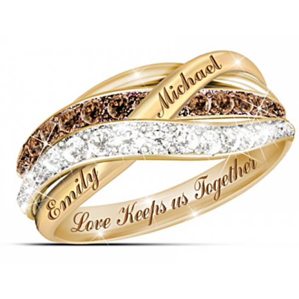 Together In Love Mocha And White Diamond Ring With 2 Names