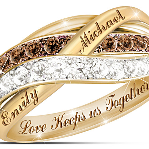 Together In Love Mocha And White Diamond Ring With 2 Names Together In Love Mocha And White Diamond Ring With 2 Names