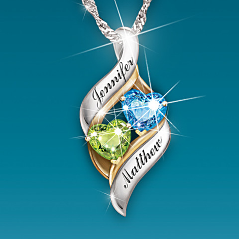 Personalized Birthstone Pendant With Heart-Shaped Stones Personalized Birthstone Pendant With Heart-Shaped Stones