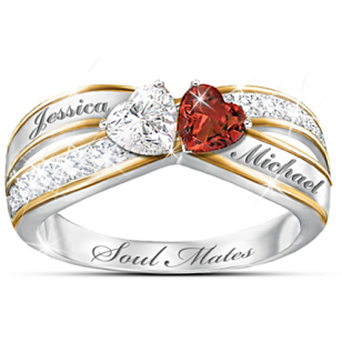 Deux coeurs deviennent âmes mates topaze et grenat gravé bague Deux coeurs deviennent âmes mates topaze et grenat gravé bague