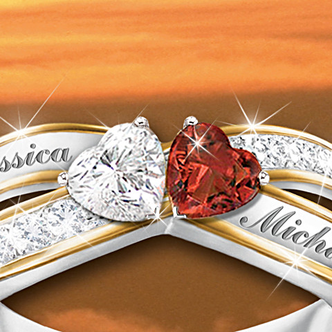 Deux coeurs deviennent âmes mates topaze et grenat gravé bague Deux coeurs deviennent âmes mates topaze et grenat gravé bague