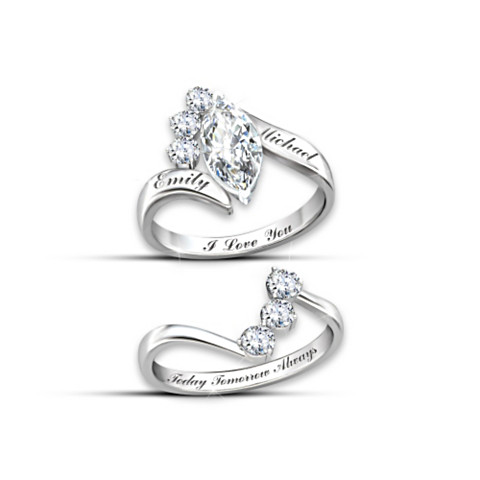 Love Completes Us Personalized White Topaz Stacking Ring Love Completes Us Personalized White Topaz Stacking Ring
