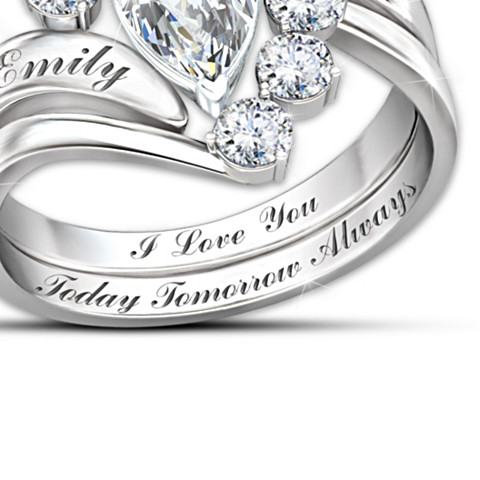 Love Completes Us Personalized White Topaz Stacking Ring Love Completes Us Personalized White Topaz Stacking Ring