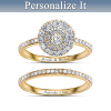 Golden Custom Engraved Diamond Bridal Ring Set Golden Custom Engraved Diamond Bridal Ring Set