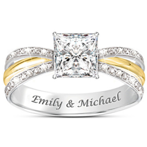 Tous nos amour personnalisé topaze blanche bague avec 2 noms Tous nos amour personnalisé topaze blanche bague avec 2 noms
