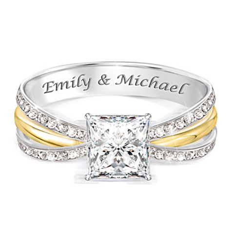 Tous nos amour personnalisé topaze blanche bague avec 2 noms Tous nos amour personnalisé topaze blanche bague avec 2 noms