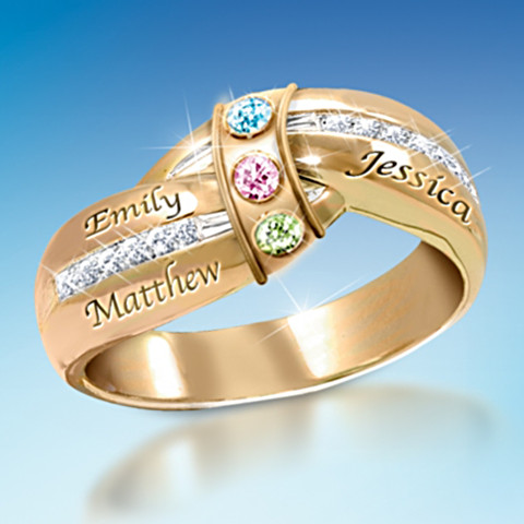 A Mother's Embrace Engraved Personalized Birthstone Ring A Mother's Embrace Engraved Personalized Birthstone Ring