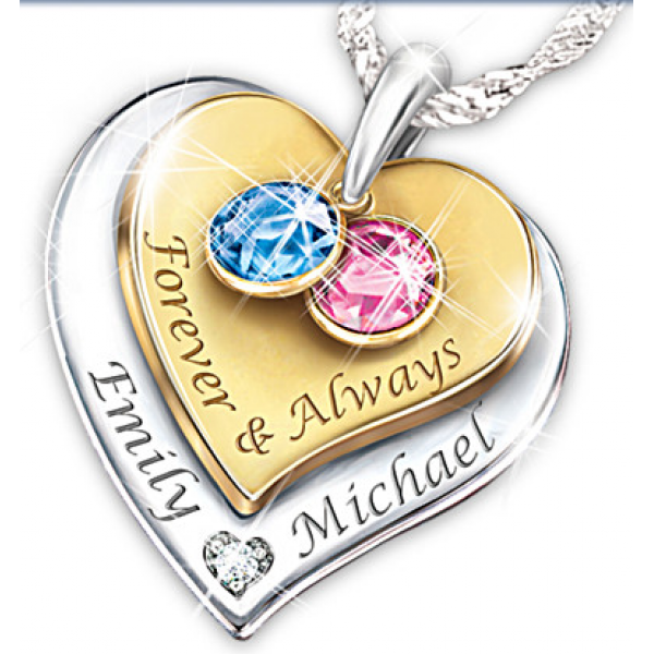 Forever & Always Engraved Couples Birthstone Necklace