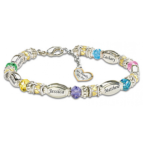 Personalized Bracelet With Family Birthstones And Names