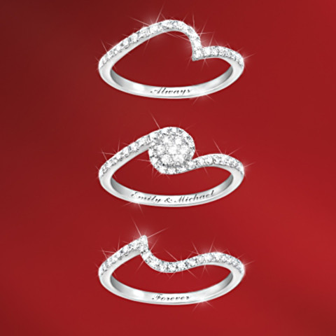 Personnalisé l’histoire de notre amour bague en diamant 3 bandes Personnalisé l’histoire de notre amour bague en diamant 3 bandes
