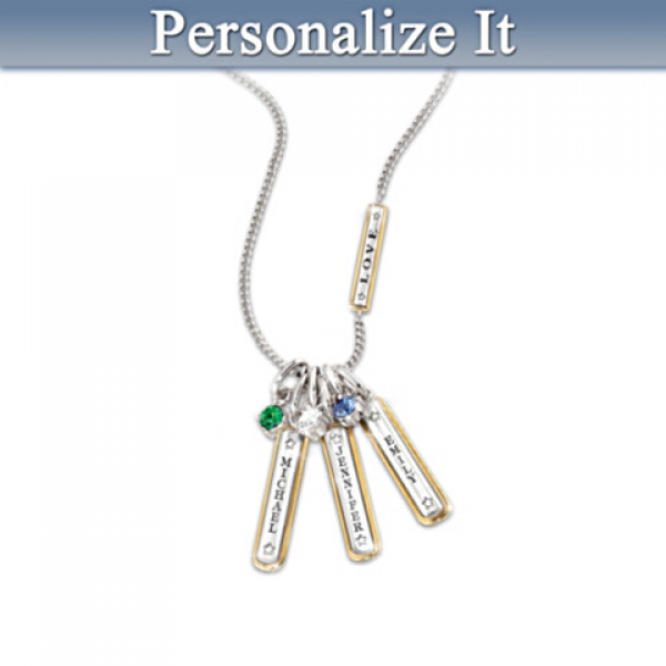 Family Pendant Personalized With Names And Birthstones