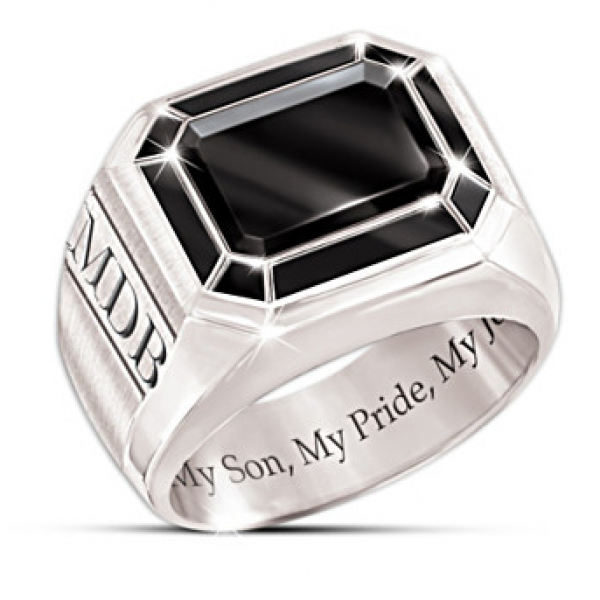 My Son, My Pride, My Joy Monogrammed Black Onyx Ring