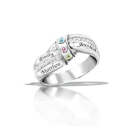 A Mother's Embrace Engraved Personalized Birthstone Ring A Mother's Embrace Engraved Personalized Birthstone Ring