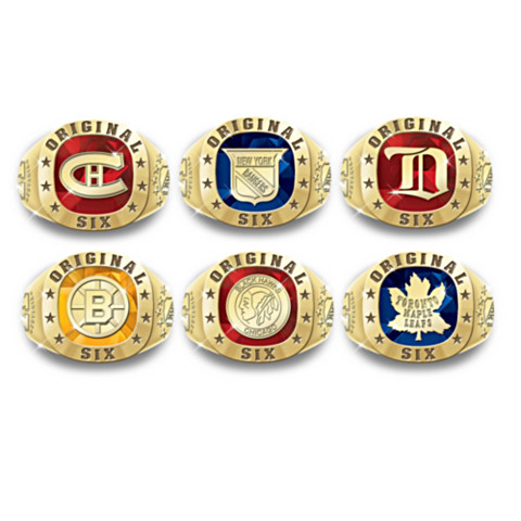 Original Six Men's Ring With Vintage Logos Original Six Men's Ring With Vintage Logos