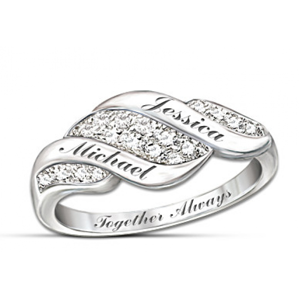 Cascade Of Love Diamond Ring With Engraved Names
