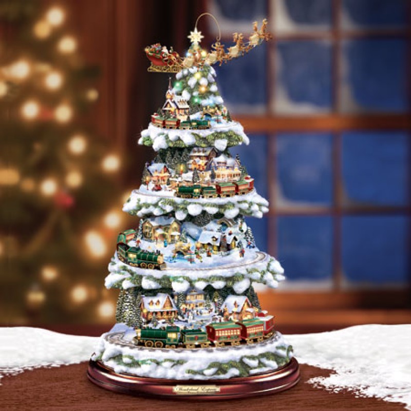 Hawthorne Village Christmas Tree 4Levels Glitter 12Buildings Wonderland Express 